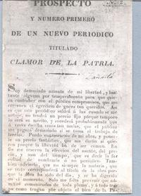 Prospecto y número primero de un nuevo periódico titulado Clamor de la Patria