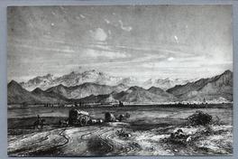 Paisaje cordillerano con carretas