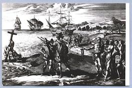 [Desembarco de Colón en América. Carabelas]