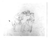 [Campesino ensillando su caballo, dibujo]