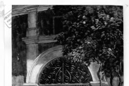 [Puerta de reja de fierro. Se divisa un mujer detrás]