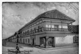 [Casa esquina de las calles Merced con Mosqueto, con un hombre en la calle, Santiago 1922]