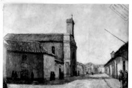 [Iglesia de la Vera Cruz, en la calle Latarria de Santiago. Grabado titulado "Casa de Pedro de Valdivia y capilla Vera Cruz"]