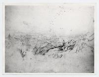 [Vista de una ciudad desde la cordillera, dibujo]