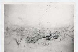 [Vista de una ciudad desde la cordillera, dibujo]