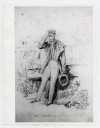 [Retrato de un hombre de cuerpo entero, secandose la frente con su pañuelo]