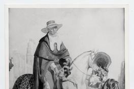 [Retrato de un hombre y mujer saludando a un hombre montado a caballo]