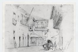 [Dibujo de una calle en Valparaíso, con un carruaje]