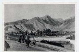 [Vista de una valle, junto un camino de tierra con unos campesinos, de fondo las montañas]