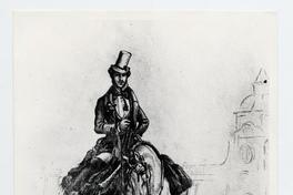 [Dibujo de un hombre con vestimenta elegante montado a caballo]