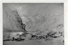 [Dibujo de una laguna entre las montañas, titulada "Laguna encañada"]