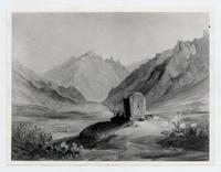 [Dibujo de una ermita o gruta en la cordillera]