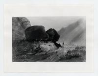 [Arriero cruzando sector de rocas grandes de la cordillera]