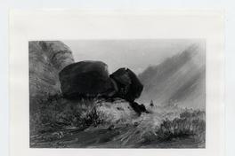 [Arriero cruzando sector de rocas grandes de la cordillera]
