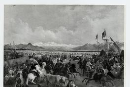 [Celebración de fiestas patrias, destacan las banderas con guñelve estrella de 8 puntas; titulada "Llegada del Presidente Prieto a la Pampilla]