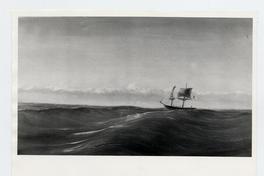 [Barco a vela navegando en el mar con grandes olas].