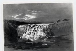 [Paisaje nocturno de los saltos del río Chillán, se divisa una persona a sus pies]