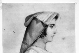 [Dibujo del perfil de una mujer de medio cuerpo, con un pañuelo en el pelo]