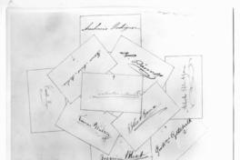 [Serie de firmas y manuscritos en hojas de diferentes personajes, tales como Blest Gana, Joaquín Blest, Ambrosio Rodriguez, Tomás Walton, entre otros]