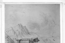 [Dibujo de una casa de refugio en la cuesta de "La Dormida", en el camino de Santiago a Valparaíso]