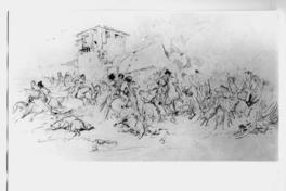 [Dibujo de un ataque de los indios araucanos a un fuerte chileno]