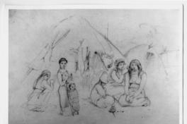 [Mujeres indias con niños delante de sus rucas de viviendas. Los Angeles]