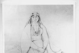 [Dibujo de mujer araucana con tatuajes, retrato de cuerpo entero]