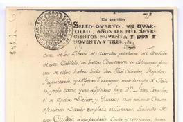 [Manuscrito titulado "Sello cuarto, un cuartillo, años de mil setecientos noventa y dos y noventa y tres"]