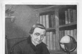 [Abate Juan Ignacio Molina, retrato de medio cuerpo, sentado junto a una mesa, sobre ella un globo terráqueo]