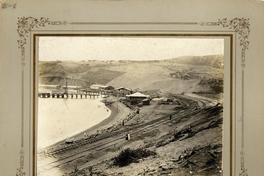 [Vista general de terminal marítimo, con vías de ferrocarriles y la maestranza]