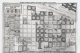 Croquis que demuestra el desarrollo de la Ciudad de Santiago de 1552 hasta 1575, formado por Tomás Thayer Ojeda (es propiedad)