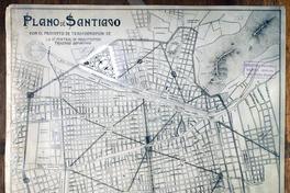 Plano de Santiago con el proyecto de transformación de la Sociedad Central de Arquitectos. Trazado definitivo