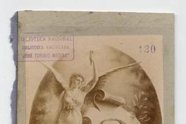 [José Manuel Balmaceda, retrato de frontal de rostro, con un angel en recuadro ovalado]