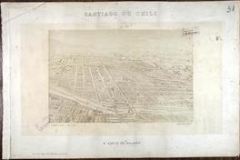 [Vista panorámica de Santiago, títulado "Santiago de Chile : a vuelo de pájaro"]