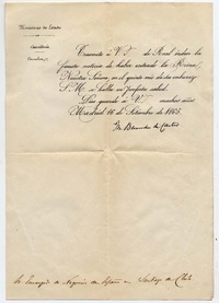 [Carta] 1865 Setiembre 16, Madrid [a] Sr. Encargado de Negocios de España en Santiago de Chile