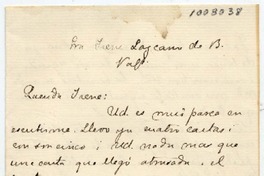 [Carta] [1891?], [Santiago?] Par[a] Irene Lazcano de B. Valp[araís]o