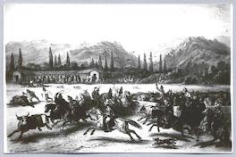 [Escena de hombres a caballo laceando vacunos]