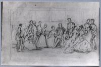 [Hombres, mujeres y niños reunidos en un salón]