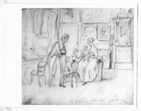 [Dibujo de un retrato de una familia, padres y dos niños, titulado "El estudio de mi padre"]