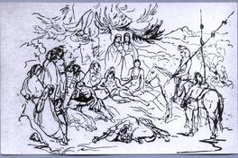 [Dibujo de una mujer blanca raptada por los mapuches]