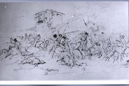 [Dibujo de una ataque de los indios araucanos a un fuerte chileno]