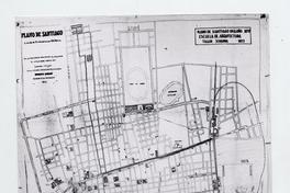 Plano de Santiago, con los proyectos de canalización del Río, Camino de Cintura, Ferrocarriles, etc.