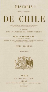 Historia [de Chile] por Claudio Gay.