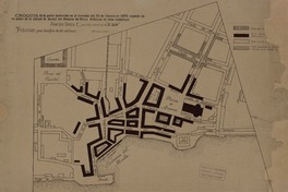 Croquis de la parte destruida en el incendio del 15 de febrero de 1879 : copiado de un plano de la ciudad de Ancud del director de Obras Públicas de esta ciudad [material cartográfico] por Francisco García C.