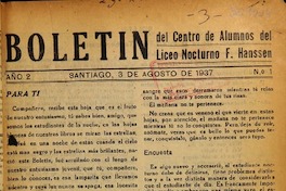 Boletín del Centro de Alumnos del Liceo Nocturno F. Hanssen.