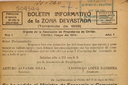 Boletín informativo de la zona devastada.