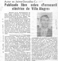 Publicado libro sobre "Ferrocarril eléctrico de Villa Alegre".