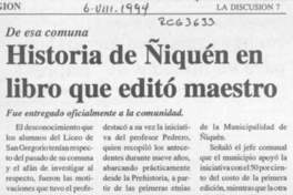 Historia de Ñiquén en libro que editó maestro.