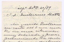 [Carta], 1879 dic. 20 Valparaíso, Chile <a> Guillermo Matta
