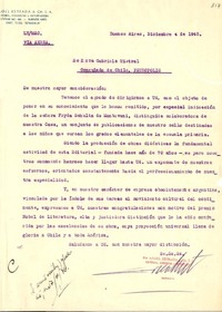 [Carta] 1945 dic. 4, Buenos Aires, [Argentina] [a] Gabriela Mistral, Consulado de Chile, Petrópolis, [Brasil]